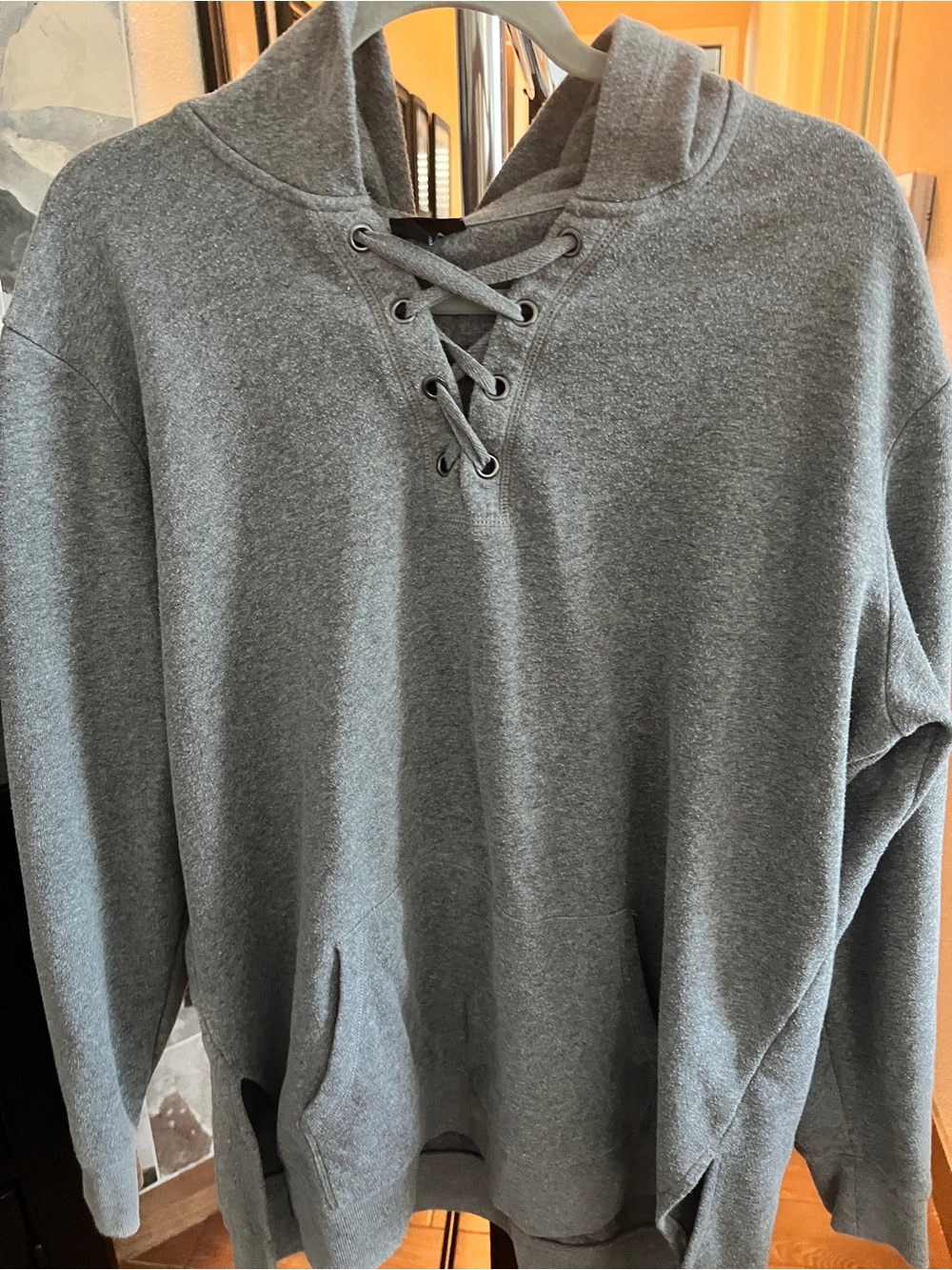 torrid Gray Lace-Up Hoodie Sweater